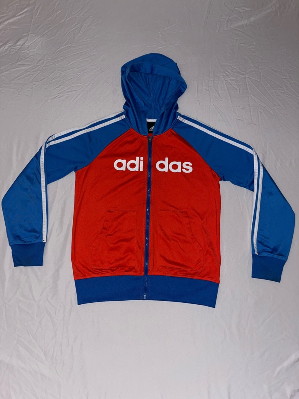 adidas Kids Red & Blue Hooded Zip-Up Jacket with White Logo